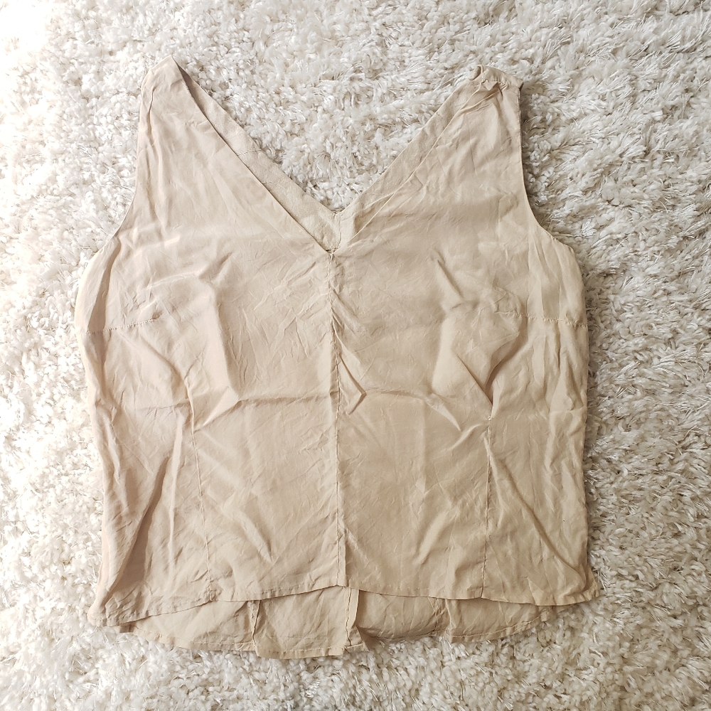 1950s 1960s Vintage Silk Nude Beige V Neck Tank Crop Top Monochrome #22 - Picture 4 of 9
